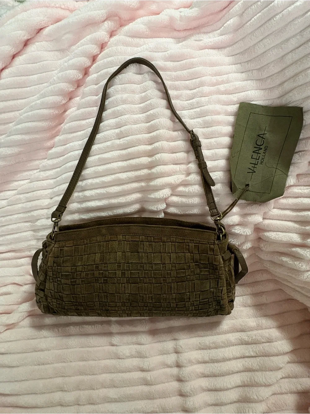 VILENCA  Genuine Leather Brown Woven Suede Shoulder Bag  NWT